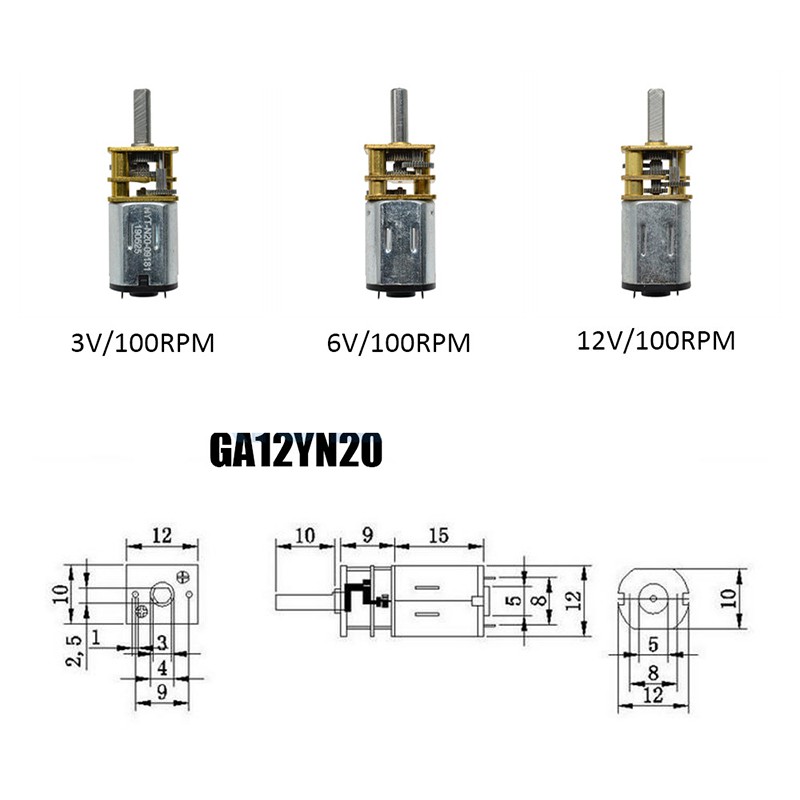 Động Cơ Giảm Tốc Độ Thấp GA12-N20 DC 3V 6V 12V