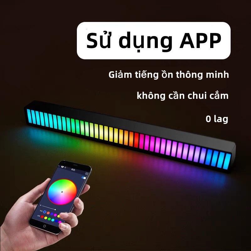 Thanh đèn LED RGB nháy theo nhạc trang trí decor 16 triệu màu cảm ứng âm thanh kèm cáp sạc usb đế miếng dán