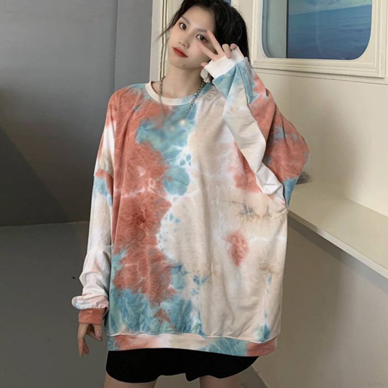 Korean Fashion Tie Dye Round Neck Loose Leisure Long Sleeve T-Shirt