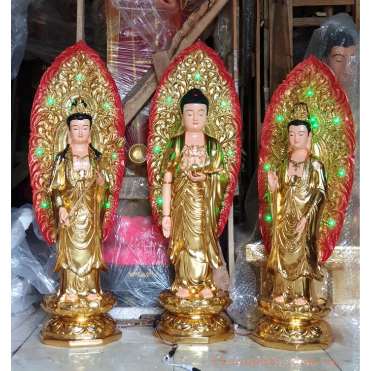 Bộ tượng Tây phương tam thánh 70cm dát vàng