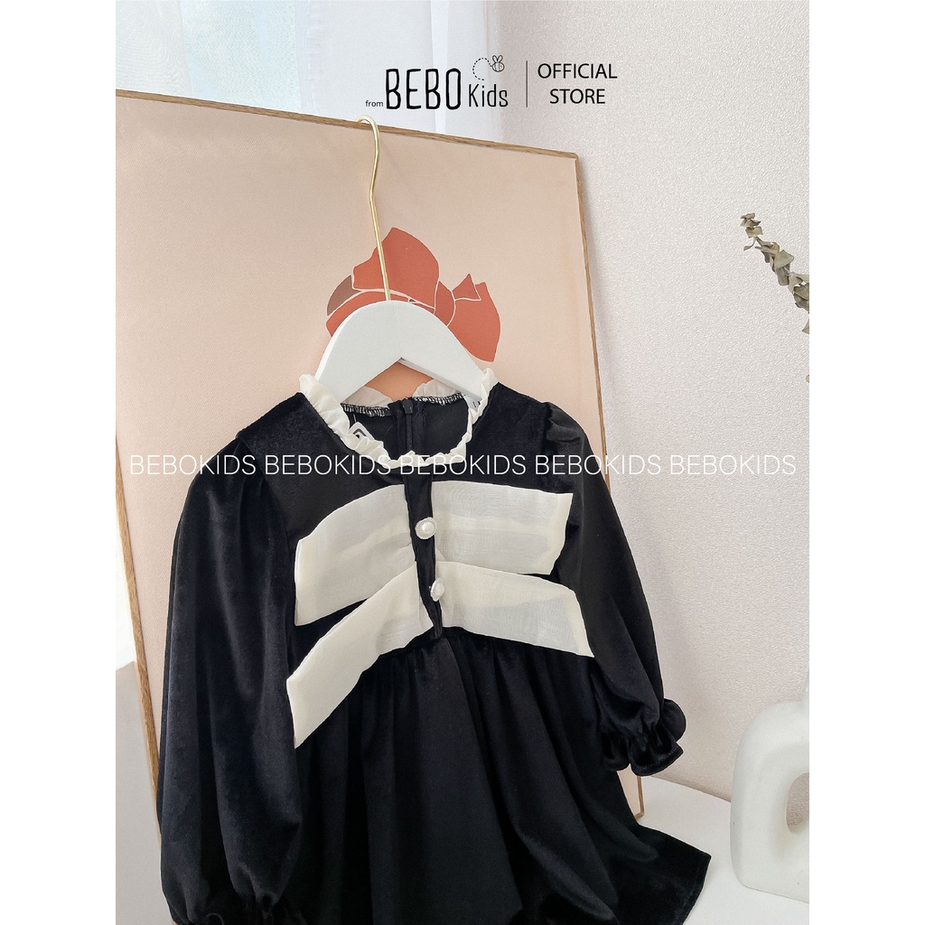 Váy đầm thiết kế công chúa mùa xuân siêu xinh cho bé gái kiểu dáng nhún ngực 10-22kg nhung len Đỏ/ Đen A02