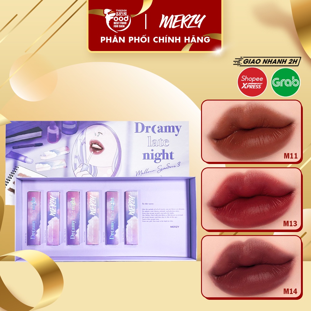 [Phiên Bản A Late Night Mood] Set 6 Son Kem Lì, Mịn Mượt Môi Merzy Dreamy Late Night Mellow Tint 4g