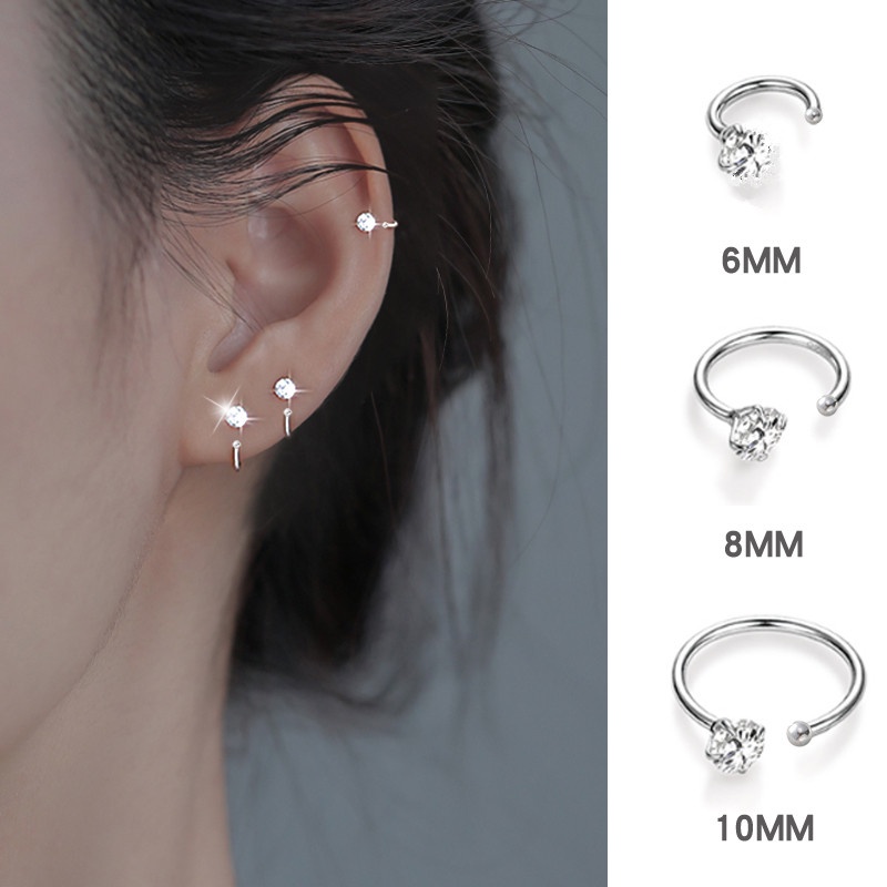 1 Đôi Bông Tai Bạc S925 Đính Đá Zircon Lấp Lánh Phong Cách Hàn Quốc Cho Nữ