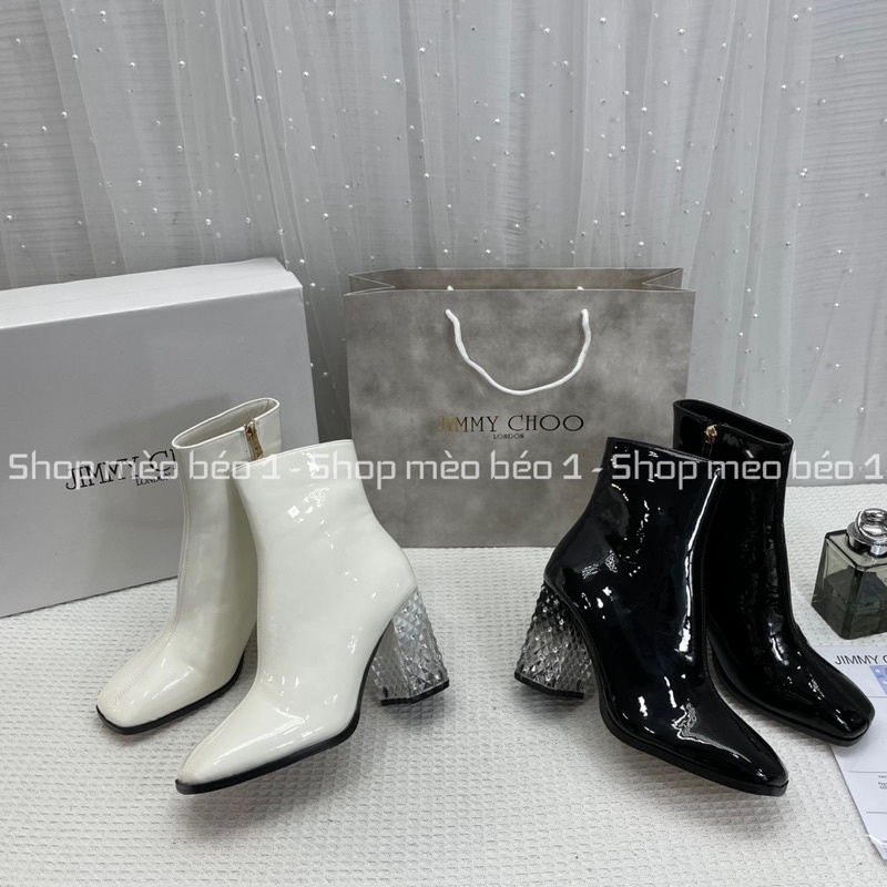 Bốt boot jc da bóng mũi vuông gót trụ pha màu fullbox