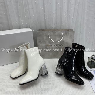 Bốt boot jc da bóng mũi vuông gót trụ pha màu fullbox