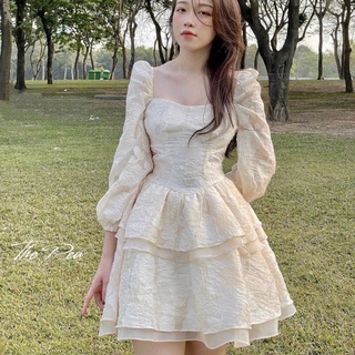 [SẴN]Đầm Nude Hoa Nổi Cổ Vuông Khoét Eo Viền Ren 🦋FREESHIP🦋 Linh Dilys Store