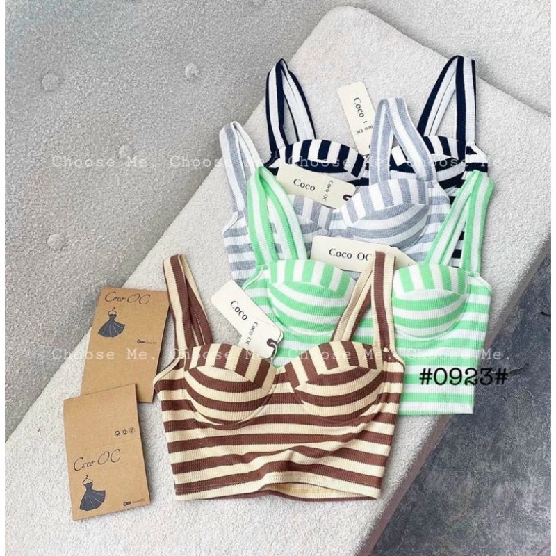 Áo Hai Dây Cúp Khuôn Ngực Croptop Chất Thun Gân Cúp Mút Ngực