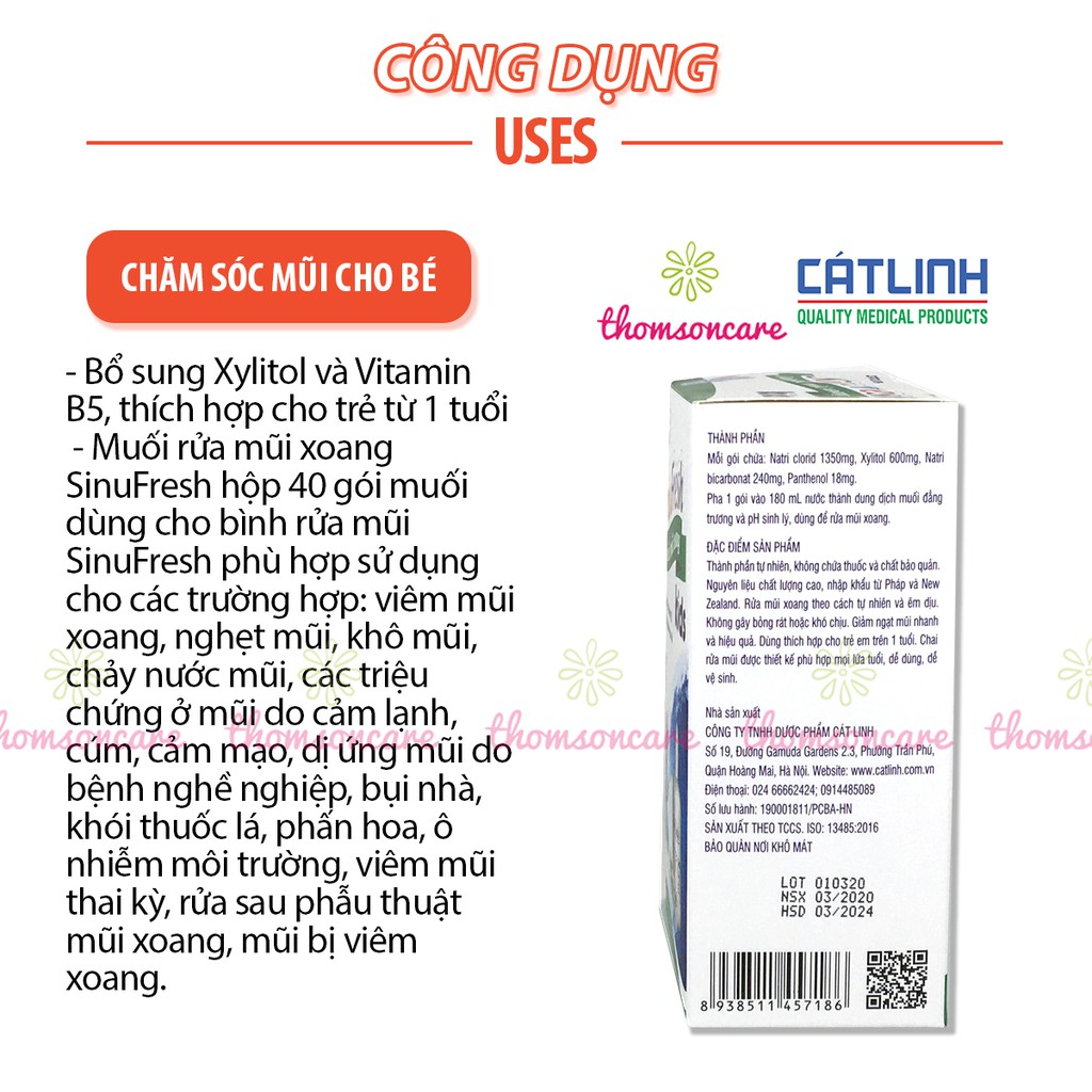 Bình rửa mũi cho bé Cát Linh Sinufresh Kids chai 180ml tặng kèm 15 gói muối nano rửa xoang, dụng cụ có van điều chỉn