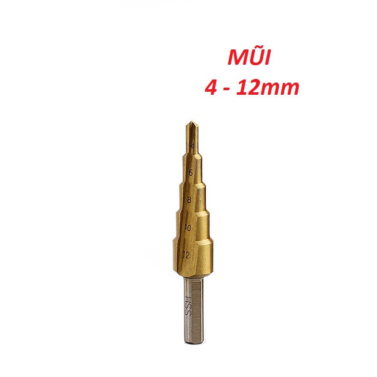 Bộ 3 mũi khoan tháp tầng bước titanium 4-32mm khoan sắt , tôn - Mũi Khoan Bước Xoắn - Mũi Khoan Tháp Khoan