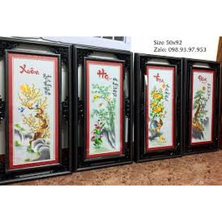 Tranh thêu Tứ quý xuân hạ thu đông GÀ thêu sẵn chưa khung