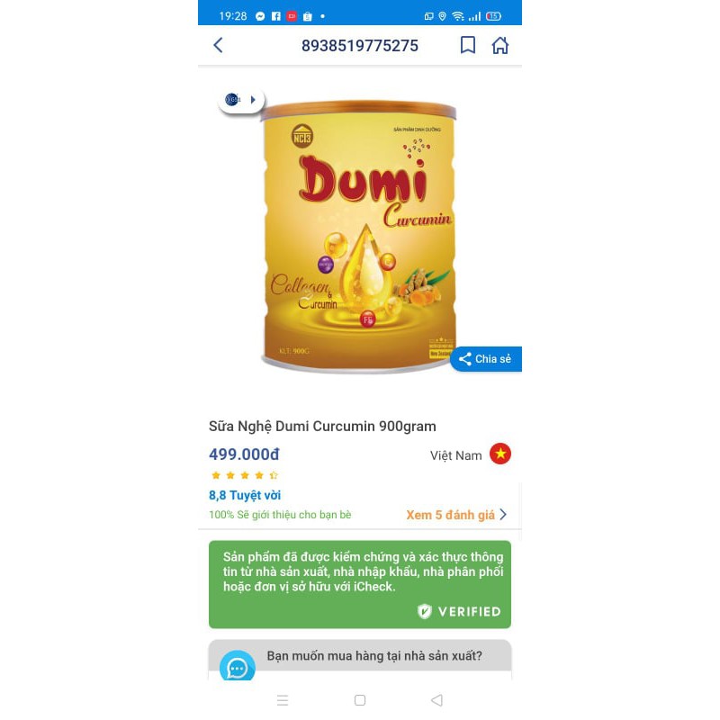 Sữa bột Dumi new baby 900g