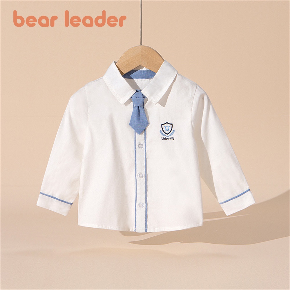 Áo sơ mi BEAR LEADER tay dài thắt cà vạt phong cách Anh Quốc thời trang xuân thu cho bé trai 1-5 tuổi