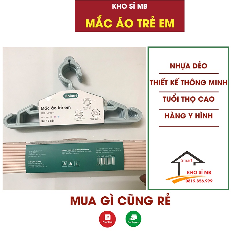 Set 10 móc treo quần áo trẻ em HOKORI cao cấp, mắc phơi quần áo cho bé kho sỉ mb