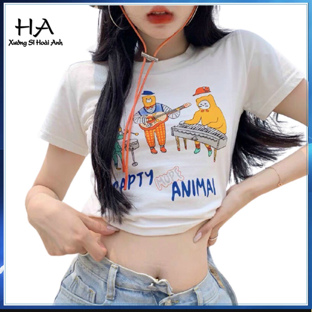Áo Croptop Ngắn Tay Cổ Tròn In Hình Dễ Thương Thời Trang Cho Nữ, Chất Thun Borip mềm mát