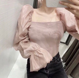 (Xả kho giá gốc) Áo kiểu thun phối tay voan (hình thật chụp cuối)