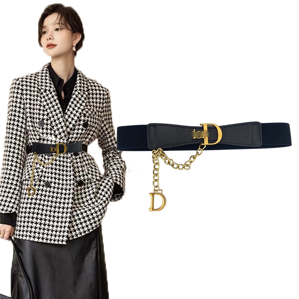 Thắt Lưng Nữ Co Giãn Màu Đen Trang Trí Với Đầm