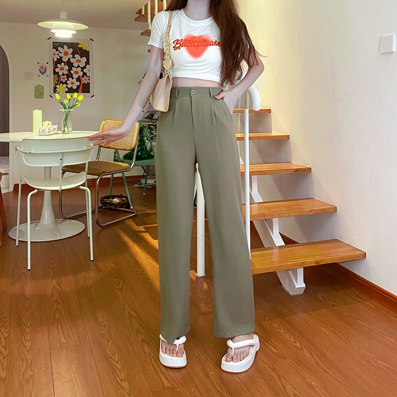 SUXI Quần Dài Ống Rộng Màu Sắc Đơn Giản Thời Trang Hàn Quốc Cho Nữ