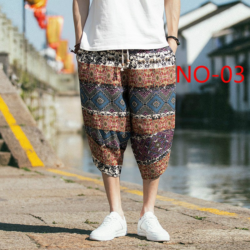 Men's Japanese Retro National Style Printed Casual Capris Men's Loose Casual Pants | BigBuy360 - bigbuy360.vn