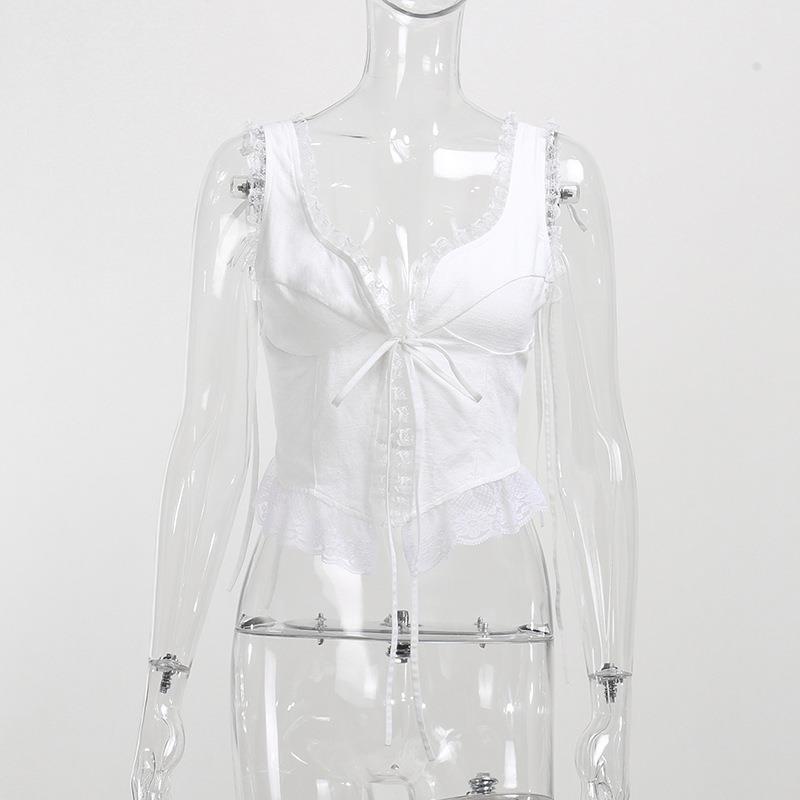 Áo Tank Top Hai Dây Cổ Chữ V Hở Lưng Phối Ren Thời Trang Cho Nữ