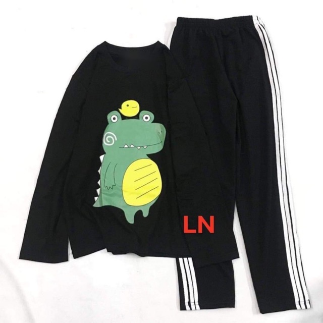 Sét áo khủng Long đội gà tay dài + quần ba sọc LN12 , Áo thun nam nữ, quần kaki, quần nữ, sét bộ mặc ở nhà MODY