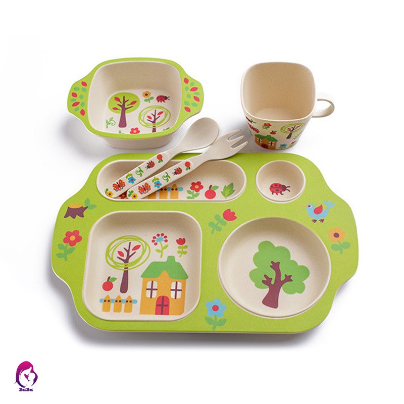 Set tô muỗng và nĩa tập ăn cho bé chống trượt an toàn tiện lợi