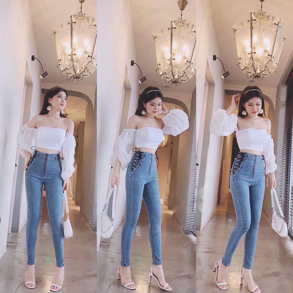 Quần jeans xanh đan dây 334(kèm ảnh thật,video)
