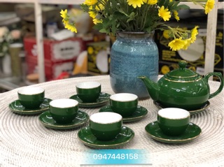 Bộ ấm chén lục bảo chỉ vàng