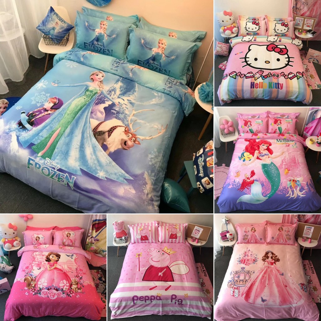 Bộ chăn ga công chúa Disney Elsa Frozen, Sofia, Ariel, Barbie, Mickey 100% cotton cao cấp - Hàng xuất khẩu
