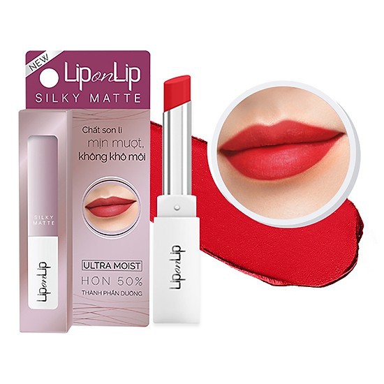 Son Lì Siêu Mịn Lip On Lip Màu Đỏ Cam Silky Matte Orangy Red 2.2g