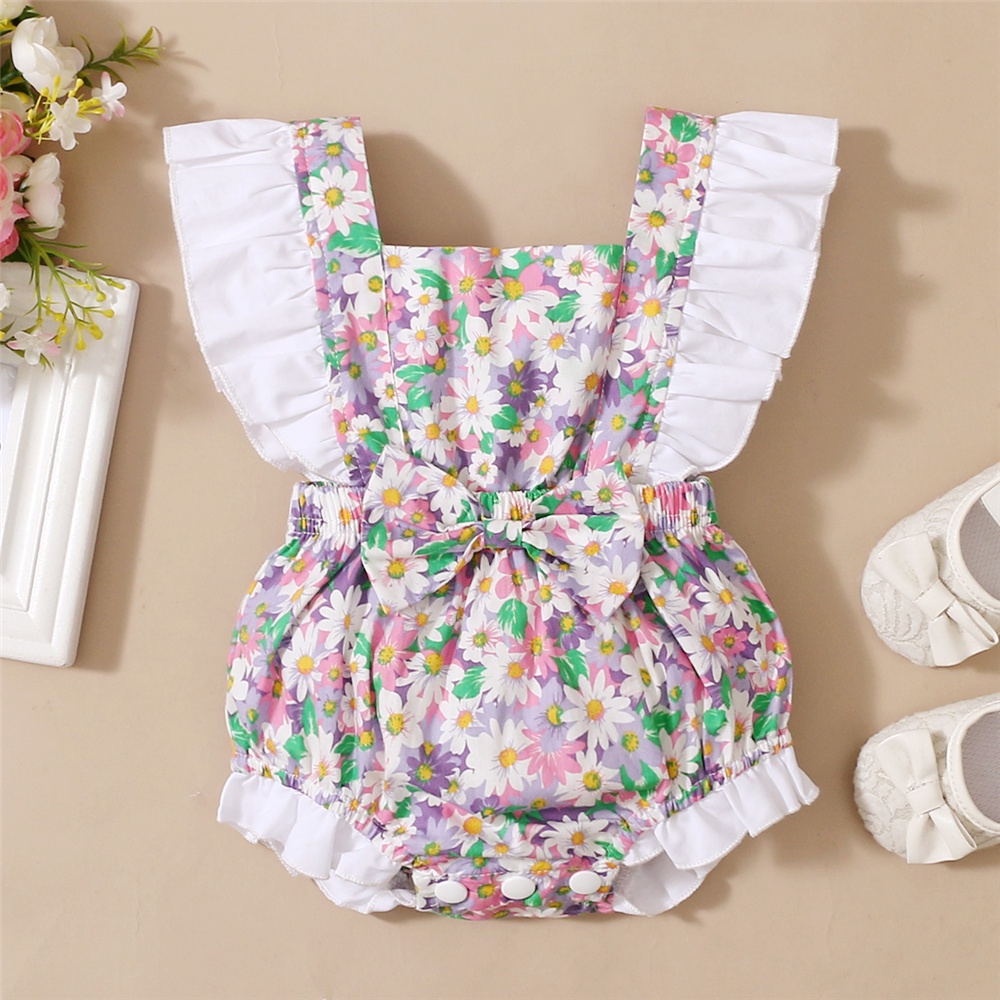 Áo liền quần MIKRDOO sát nách in hoa dễ thương cho bé gái sơ sinh