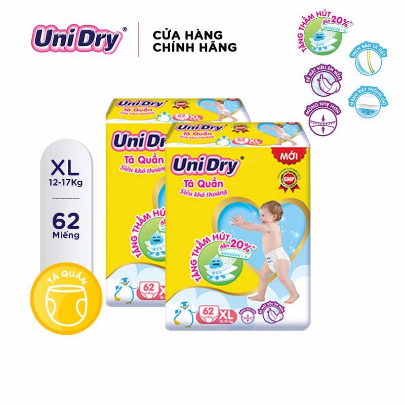 Combo 2 tã quần Unidry gói Super Jumbo M74/L68/XL62/XXL56