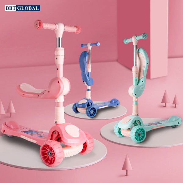 Xe Trượt Scooter Phát Sáng Có Nhạc Gấp Gọn Thông Minh Kiêm Ghế Ngồi Cho Bé Yêu Vui Chơi [Home Siêu Rẻ]