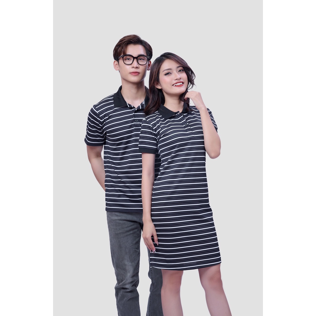 Set Đồ Đôi Nam Nữ OVERCO, Set Áo Váy Áo Couple Hàng Thiết Kế Kẻ Sọc Ngang Xanh Đen