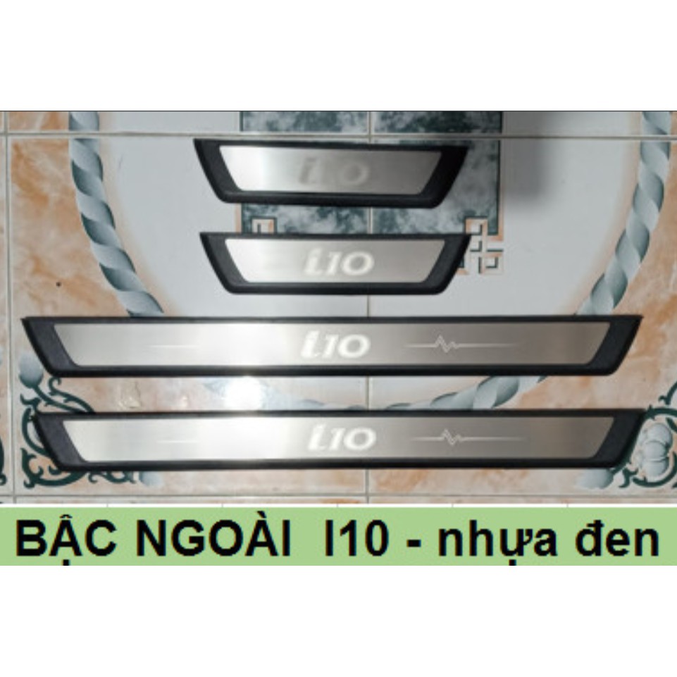 Ốp Bậc Cửa, Nẹp Bước Chân Ngoài Huyndai Grang I10 Màu Đen Cao Cấp, Có Viền Đen