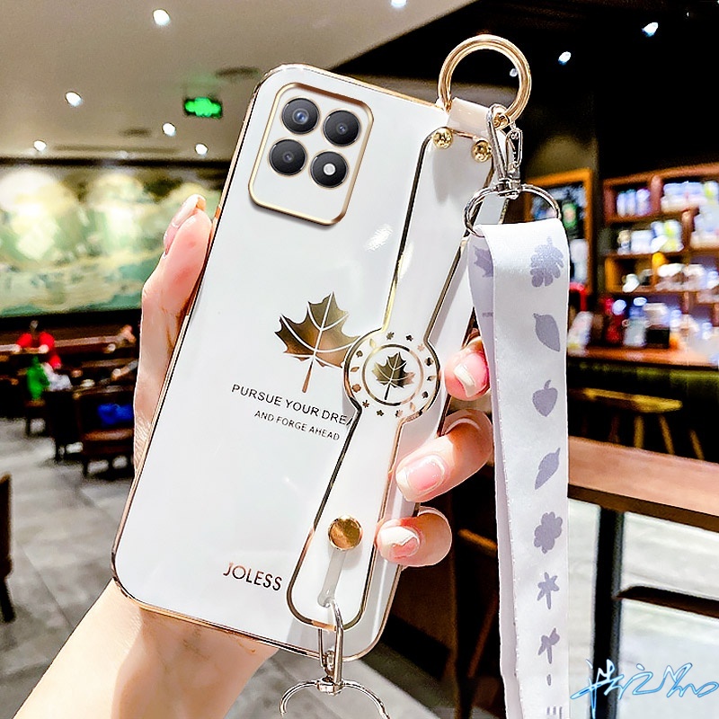 Ốp Điện Thoại Họa Tiết Lá Phong Có Dây Đeo Cổ Tay Cho Realme 8i 8 5i 5 9i Pro 7i 6i C2 C3 A1K C17 5S 4G 5G