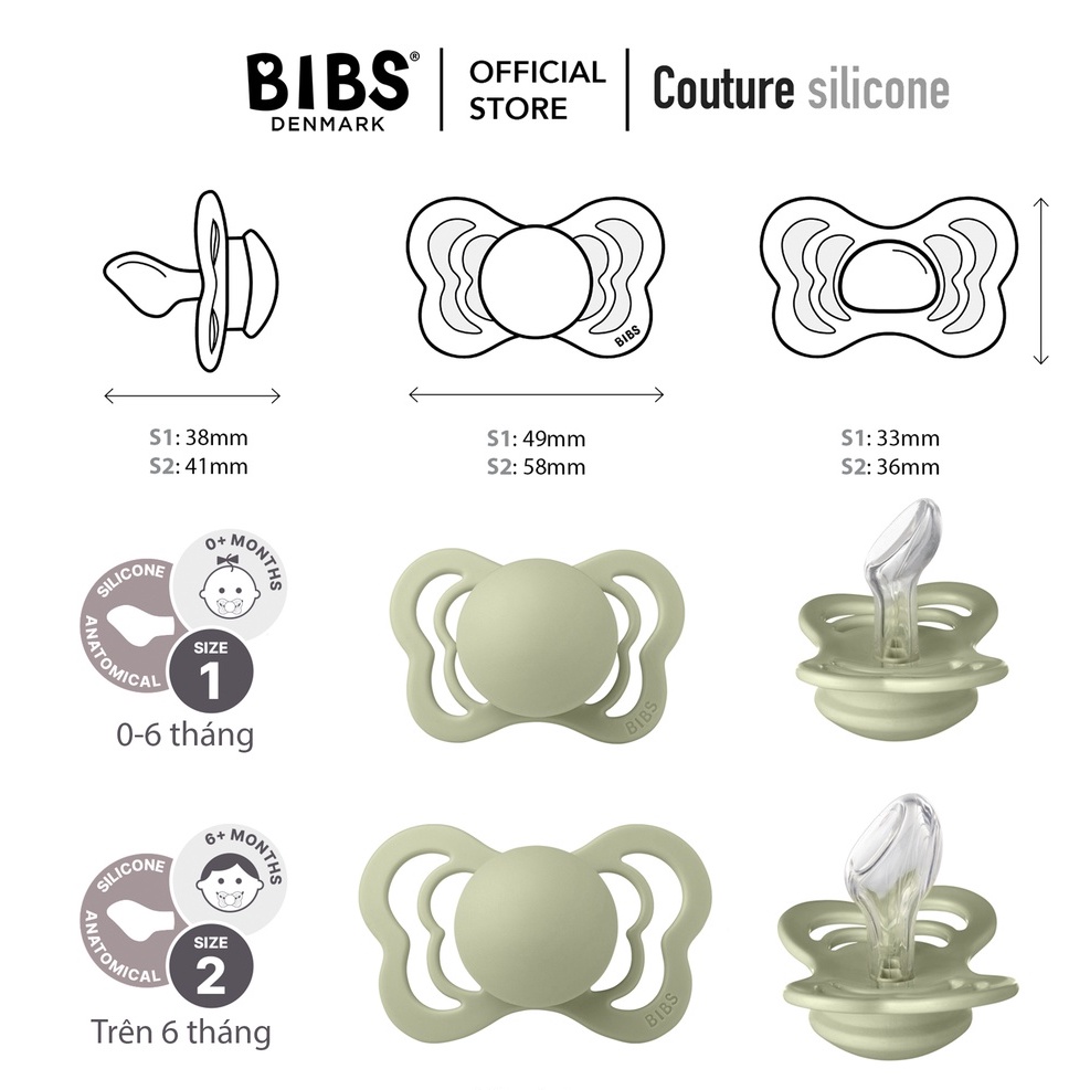 Ti Ngậm Cho Bé BIBS Couture Đan Mạch Chính Hãng Núm Vát Chất Liệu Silicone Mềm Mại