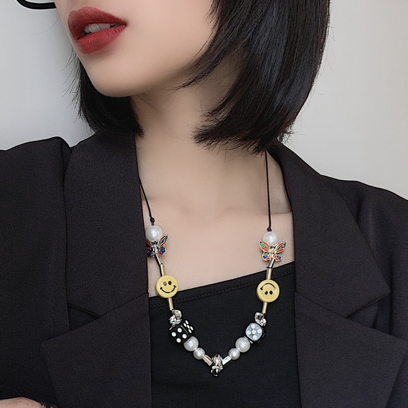 Dây chuyền mặt đầu lâu xúc xắc mặt cười ngọc trai nhân tạo bướm thời trang hip hop dành cho cả nam và nữ 23157
