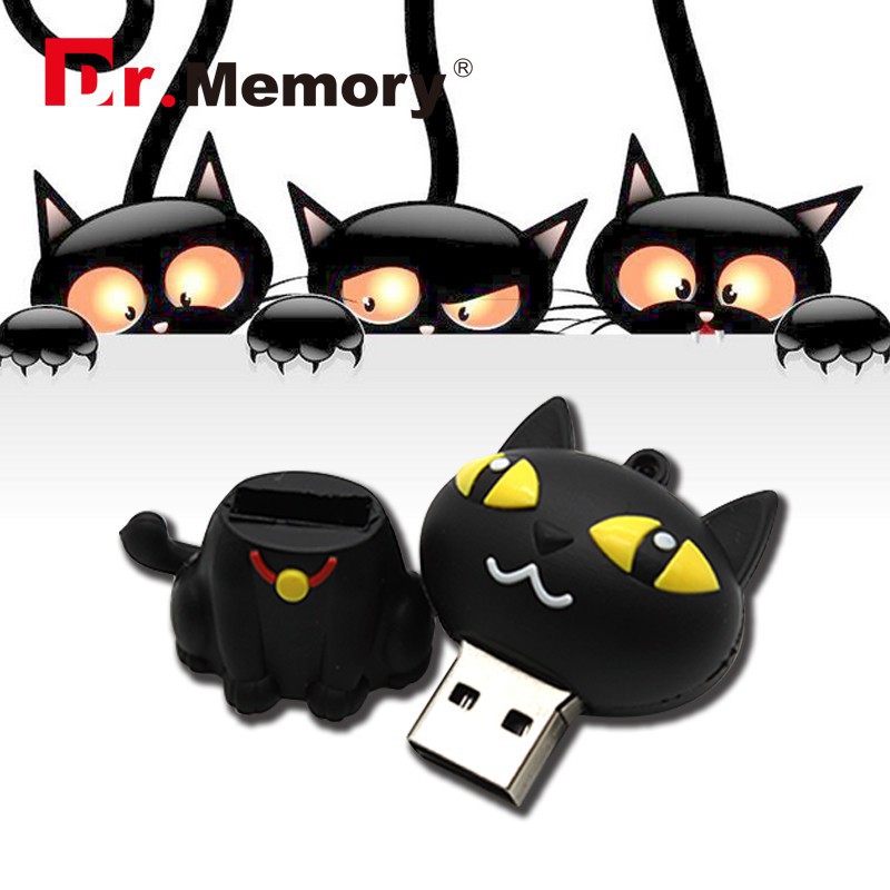 USB dung lượng 8GB~1TB hình chú mèo hoạt hình màu đen dễ thương