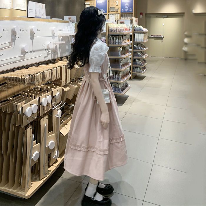 🌼váy babydoll Bộ Áo Sơ Mi Tay Ngắn Cổ Búp Bê + Đầm Yếm Dáng Rộng Phong Cách Mori Hàn Quốc Thời Trang Mùa Hè Mới Cho