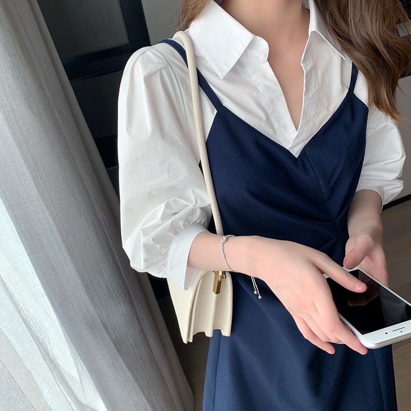 Váy tay bồng liền áo yếm dúm eo hàng Quảng Châu- Order inbox shop