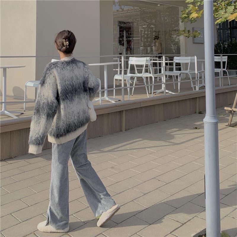 ÁO CARDIGAN LÔNG THỎ MỊN PHỐI MÀU LOANG TRẮNG ĐEN