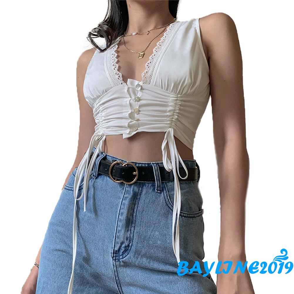 Áo Crop Top Không Tay Cổ Chữ V Gợi Cảm Dành Cho Nữ