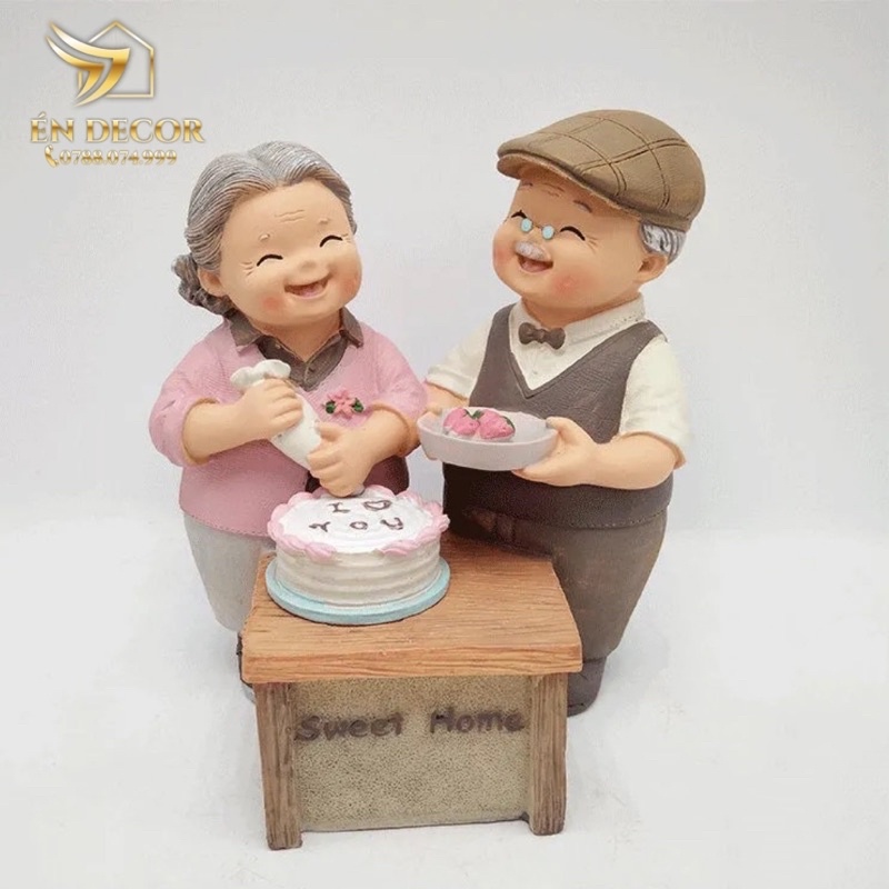 Tượng Ông Bà, Trang Trí Phòng Khách, Phòng Ngủ, Ông Bà Già Hạnh Phúc, Én Decor