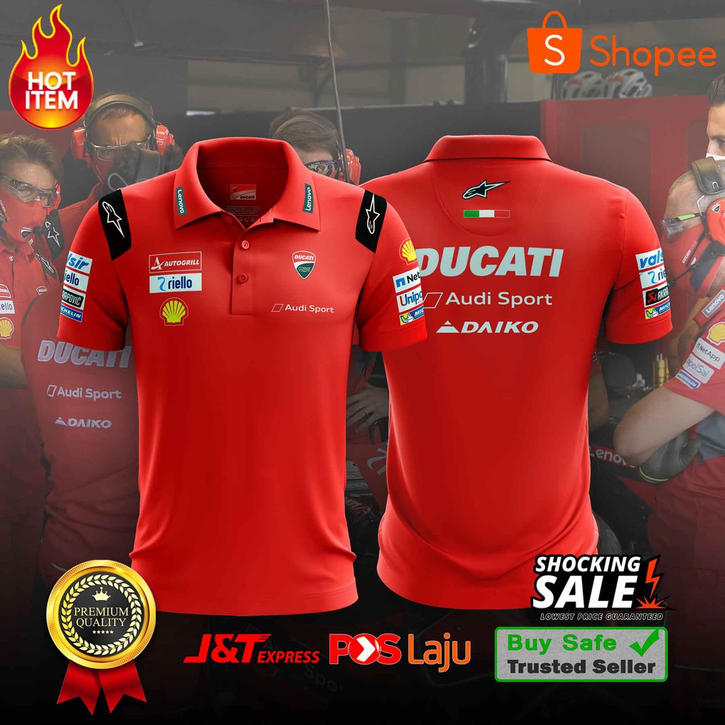 Cá Tuyết có thể... Polo MIX LOGO... Phiên Bản Mới Nhất>Áo Thun Polo MotoGP Ducati team - Màu Đỏ / Đen (Cỡ XS-3XL) Cho Nam Và Nữ