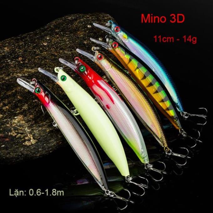 Mồi giả câu lure Mino 3D dài 11cm nặng 14g câu cá chẽm, tráp, hồng