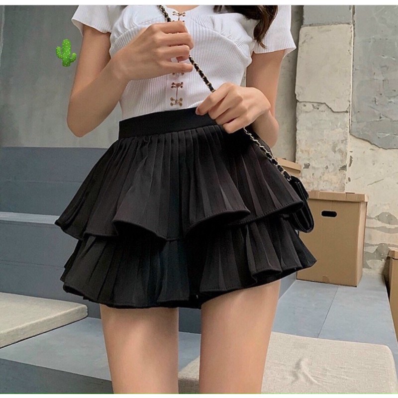 Chân Váy Nữ Tầng Xếp Ly Xòe Dáng Ngắn 2 Tầng Lưng Cạp Cao MOSORA | BigBuy360 - bigbuy360.vn