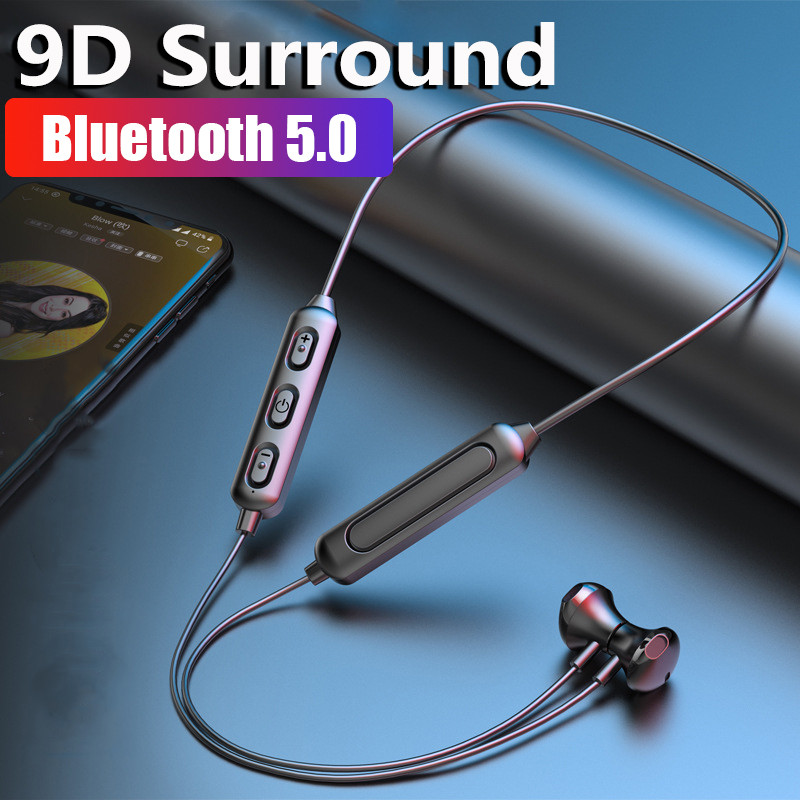 BT95 Magnetic Bluetooth 5.0 Earphone 9D Sound Wired Control Sports Neck Hanging Headphone Neckband Headphones With Mic