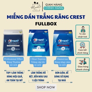 Miếng dán trắng răng crest 3d white professional effects/ glamorous/ 1hour fullbox bill mỹ