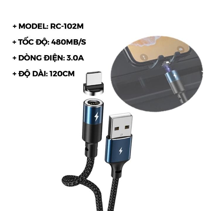 Cáp sạc nhanh remax nam châm cho iphone và androi rc-102 chính hãng