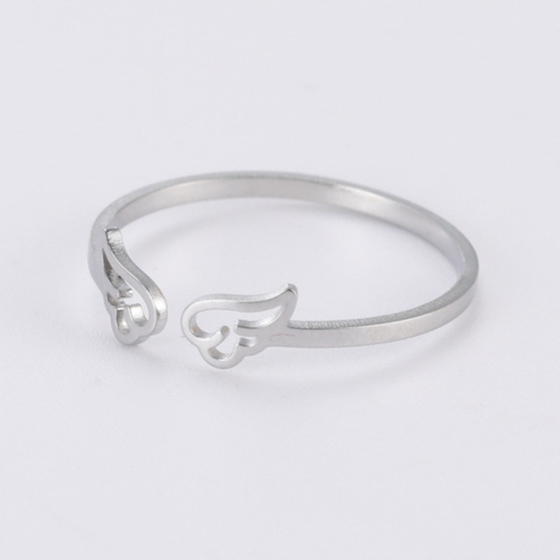 Set 2 Nhẫn Đôi Cánh Thiên Thần Sáng Bóng Bằng Thép Không Gỉ Có Thể Điều Chỉnh